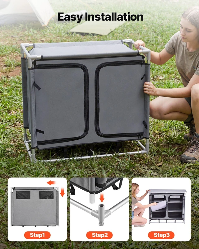Alt view image 3 of 8 - VEVOR Camping Storage Cabinet, Outdoor Portable Aluminum Lightweight Table, Quick Set-up Compact Kitchen Cook Station, with 6 Shelves and Carry Bag, for Picnic, BBQ, Party, Camping, RV Traveling