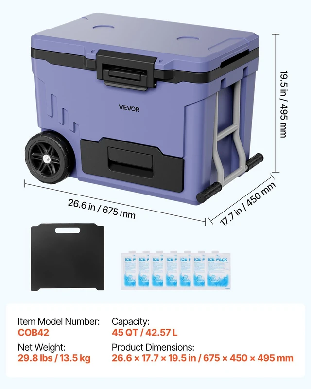 Alt view image 6 of 7 - VEVOR Hard Cooler, 45QT Portable Rolling Cooler with Wheels, Leak-Resistant Coolbox Keeps Contents Cool for 48 Hours, Ice Retention Insulated Chests, Ultra-Light for Outdoor Picnics, Grill, Camping