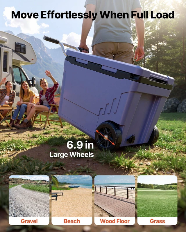 Alt view image 5 of 7 - VEVOR Hard Cooler, 45QT Portable Rolling Cooler with Wheels, Leak-Resistant Coolbox Keeps Contents Cool for 48 Hours, Ice Retention Insulated Chests, Ultra-Light for Outdoor Picnics, Grill, Camping