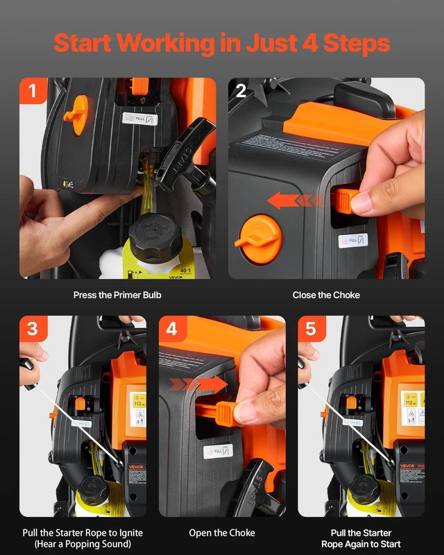 Alt view image 4 of 8 - VEVOR Backpack Leaf Blower, 43CC 2-Stroke Engine Gas Powered Leaf Blower with 1.38L Fuel Tank, 447 CFM Air Volume, 150 MPH Air Speed, Ideal for Lawn Care, Leaves Cleaning, Yard Debris & Snow Removal
