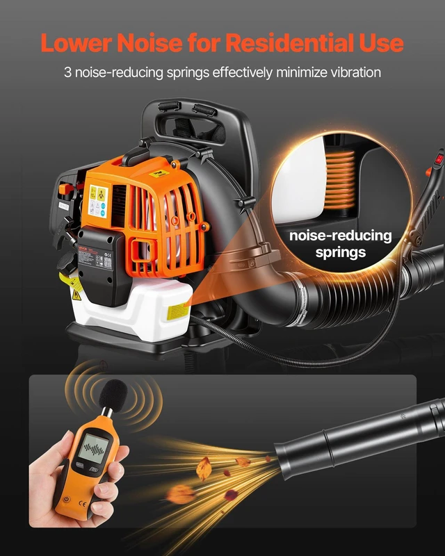 Alt view image 5 of 8 - VEVOR Backpack Leaf Blower, 43CC 2-Stroke Engine Gas Powered Leaf Blower with 1.38L Fuel Tank, 447 CFM Air Volume, 150 MPH Air Speed, Ideal for Lawn Care, Leaves Cleaning, Yard Debris & Snow Removal