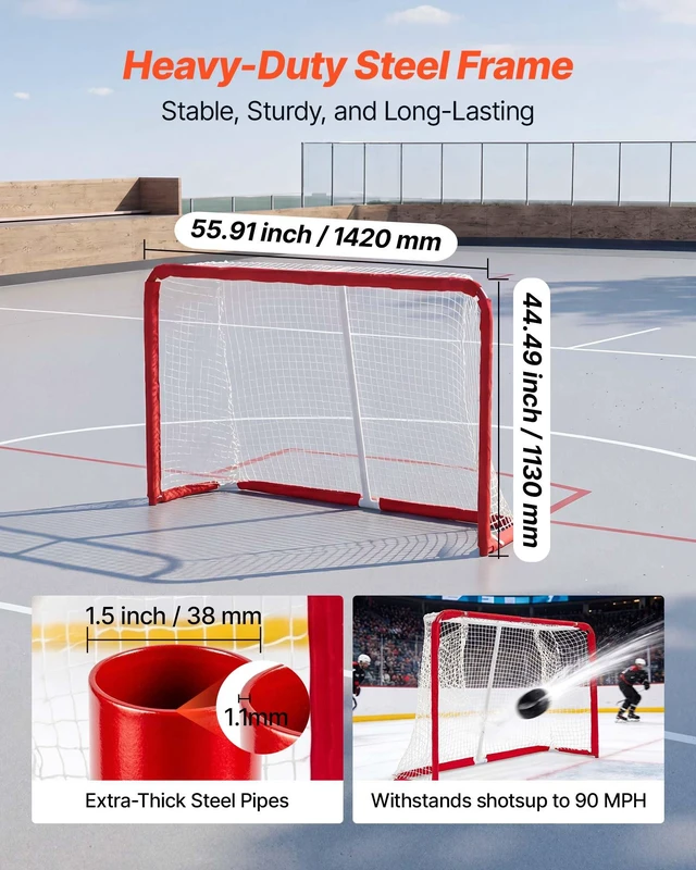 Alt view image 3 of 8 - VEVOR Street Hockey Goal, Heavy-Duty Steel Street + Roller Hockey Nets, Durable Hockey Net for Indoor Outdoor Use, Lightweight Portable Training, Easy Assembly for Backyard Park Garage, 55.9 x 44.5 in