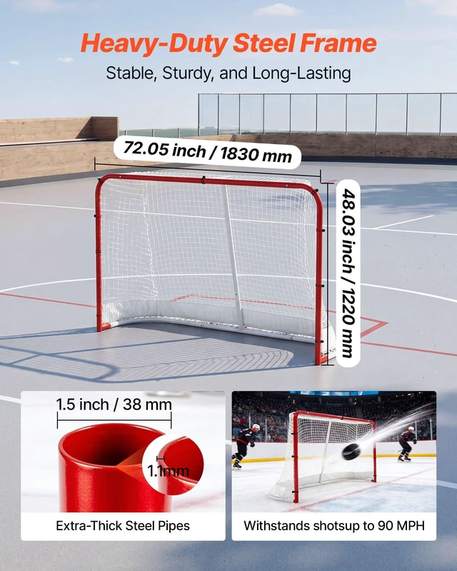 Alt view image 3 of 8 - VEVOR Street Hockey Goal, Heavy-Duty Steel Street + Roller Hockey Nets, Durable Hockey Net for Indoor Outdoor Use, Lightweight Portable Training, Easy Assembly for Backyard Park Garage, 72 x 48 in