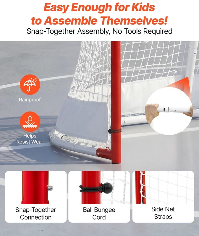 Alt view image 5 of 8 - VEVOR Street Hockey Goal, Heavy-Duty Steel Street + Roller Hockey Nets, Durable Hockey Net for Indoor Outdoor Use, Lightweight Portable Training, Easy Assembly for Backyard Park Garage, 72 x 48 in