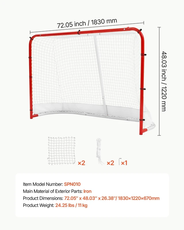 Alt view image 7 of 8 - VEVOR Street Hockey Goal, Heavy-Duty Steel Street + Roller Hockey Nets, Durable Hockey Net for Indoor Outdoor Use, Lightweight Portable Training, Easy Assembly for Backyard Park Garage, 72 x 48 in