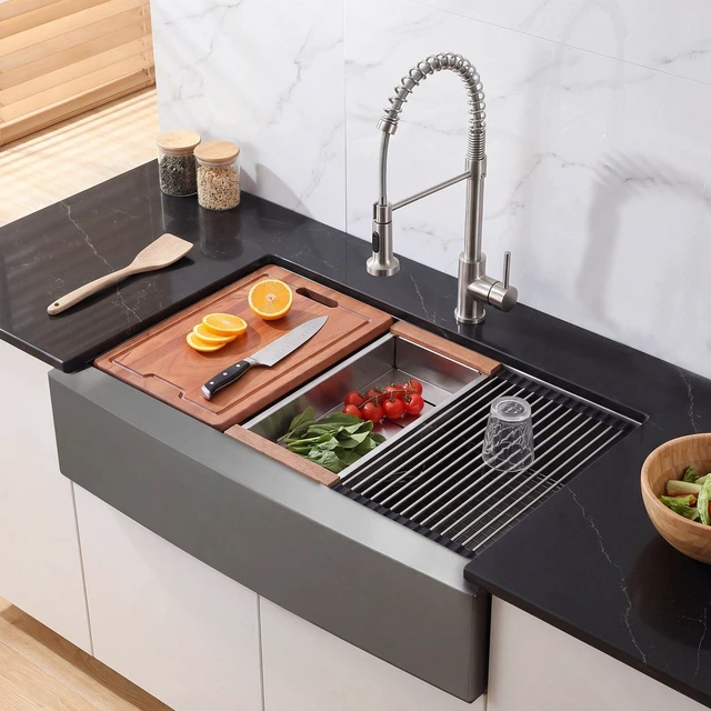 Main image of VEVOR 33-inch Kitchen Undermount Single Bowl Sinks, Stainless Steel Drop-In Farmhouse Basin with Ledge & Accessories, Household Dishwasher Sinks for RV, Prep Kitchen, Laundry Room, Bar