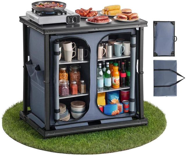 Main image of VEVOR Folding Camping Storage Cabinet, Outdoor Portable Aluminum Lightweight Table, Quick Set-up Compact Kitchen Cook Station, with 6 Shelves and Carry Bag, for Picnic, BBQ, Camping, RV Traveling