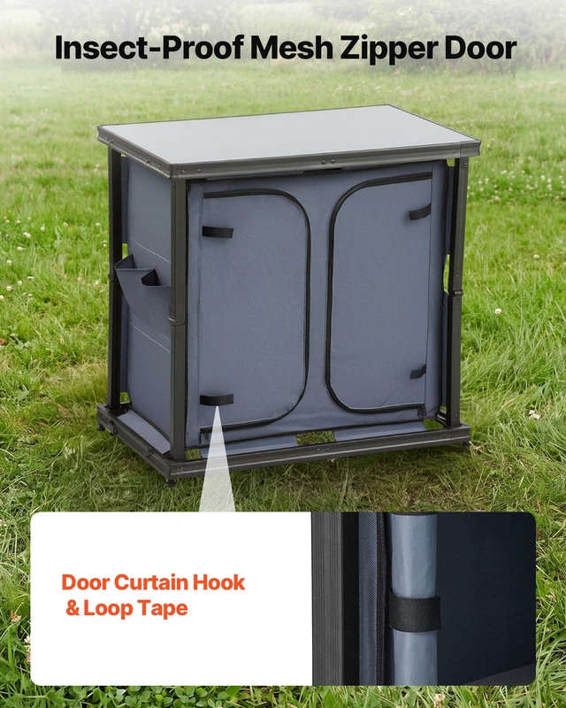 Alt view image 5 of 8 - VEVOR Folding Camping Storage Cabinet, Outdoor Portable Aluminum Lightweight Table, Quick Set-up Compact Kitchen Cook Station, with 6 Shelves and Carry Bag, for Picnic, BBQ, Camping, RV Traveling
