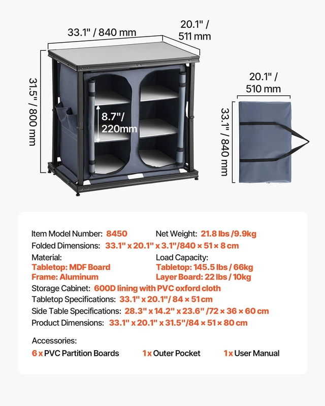 Alt view image 7 of 8 - VEVOR Folding Camping Storage Cabinet, Outdoor Portable Aluminum Lightweight Table, Quick Set-up Compact Kitchen Cook Station, with 6 Shelves and Carry Bag, for Picnic, BBQ, Camping, RV Traveling