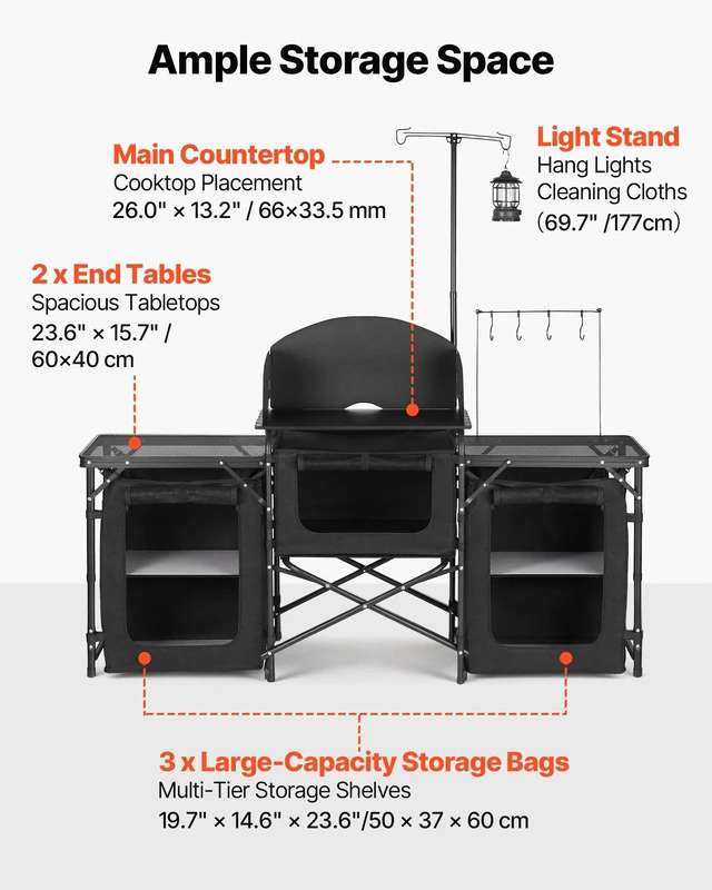 Alt view image 2 of 8 - VEVOR Folding Camping Table, Outdoor Portable Table, Quick Set-up Kitchen Cook Station, with Storage Organizer, Telescoping Legs, a Detachable Windscreen, Carrying Bag, for Picnic BBQ RV Traveling