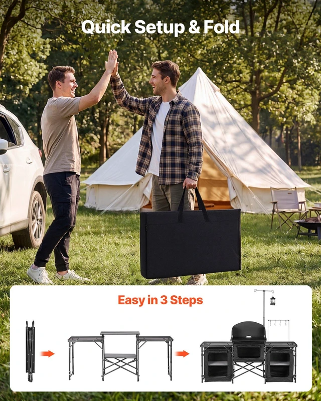 Alt view image 4 of 8 - VEVOR Folding Camping Table, Outdoor Portable Table, Quick Set-up Kitchen Cook Station, with Storage Organizer, Telescoping Legs, a Detachable Windscreen, Carrying Bag, for Picnic BBQ RV Traveling