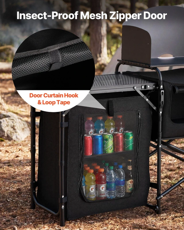 Alt view image 6 of 8 - VEVOR Folding Camping Table, Outdoor Portable Table, Quick Set-up Kitchen Cook Station, with Storage Organizer, Telescoping Legs, a Detachable Windscreen, Carrying Bag, for Picnic BBQ RV Traveling