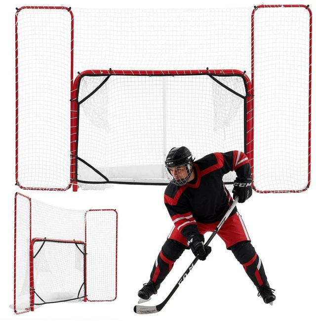 Main image of VEVOR Hockey Goal with Backstop and Targets, 10x6FT Street Steel Hockey Goal Set, Pro Lightweight and Portable Training Equipment, Durable Net for Indoor & Outdoor Use, Easy Assembly, White/Red