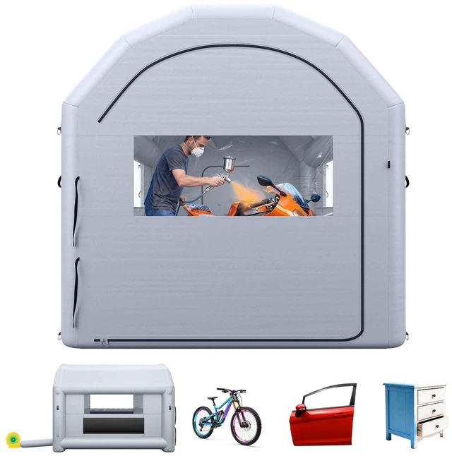 Main image of VEVOR Inflatable Paint Booth, 13 x 10 x 9 ft, Portable Spray Booth with 750W Powerful Blower and Large Filter Cotton, Arched Roof Blow Up Painting Tent for Bike, Motorcycle, and Furniture, Gray