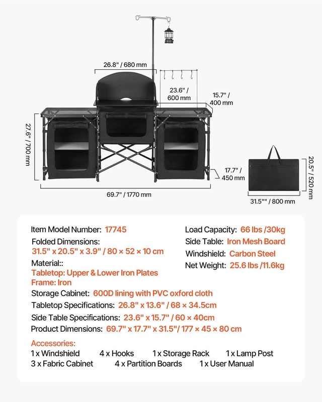 Alt view image 7 of 8 - VEVOR Folding Camping Table, Outdoor Portable Table, Quick Set-up Kitchen Cook Station, with Storage Organizer, Telescoping Legs, a Detachable Windscreen, Carrying Bag, for Picnic BBQ RV Traveling