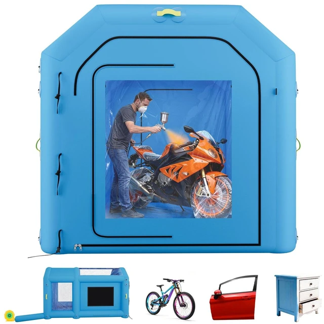 Main image of VEVOR Inflatable Paint Booth, 13.1 x 8.2 x 8.2 ft, Portable Spray Booth with 750W Powerful Blower and Large Filter Cotton, Blow Up Painting Tent for Bike, Motorcycle, and Small Furniture, Blue