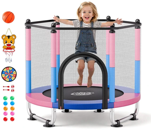 Main image of VEVOR 55" Trampoline for Kids, 4.6 FT Toddler Mini Trampoline, 132 lbs Capacity Indoor Outdoor Play Toys with Enclosure Net, Swing, and Basketball Hoop, Christmas Toys Birthday Gifts for Girls Boys