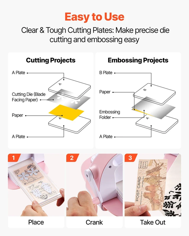 Alt view image 5 of 8 - VEVOR Cutting Plates, 6 Pcs, 6.69 x 3.15 x 0.1 in, Clear Polycarbonate Material, Die Cut Pads Compatible with VEVOR Die Cutting and Embossing Machine KM-1830, for Scrapbooking and Card Making