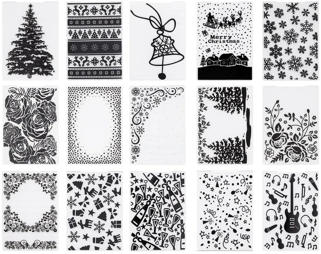 Main image of VEVOR Embossing Folders, 15 Pieces, 4.13 x 5.83 in, Background Embossed Plates for VEVOR Die Cutting and Embossing Machine, PP Plastic Embossed Stencil Template for Scrapbooking and Card Making