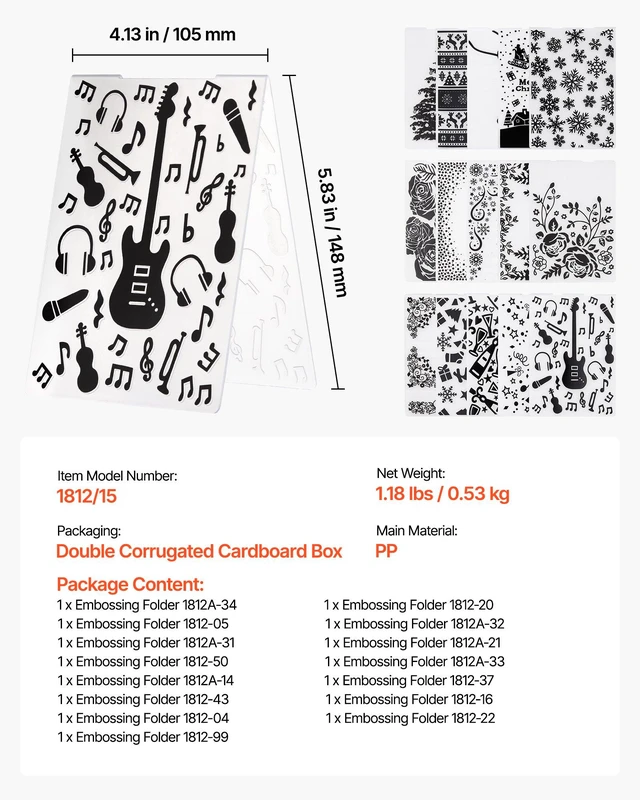 Alt view image 7 of 8 - VEVOR Embossing Folders, 15 Pieces, 4.13 x 5.83 in, Background Embossed Plates for VEVOR Die Cutting and Embossing Machine, PP Plastic Embossed Stencil Template for Scrapbooking and Card Making