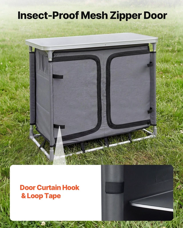 Alt view image 5 of 8 - VEVOR Camping Storage Cabinet, Outdoor Portable Aluminum Lightweight Table, Quick Set-up Compact Kitchen Cook Station, with 6 Shelves and Carry Bag, for Picnic, BBQ, Party, Camping, RV Traveling