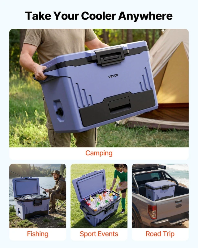Alt view image 6 of 8 - VEVOR Hard Cooler, 50QT Portable Cooler, Leak-Resistant Coolbox Keeps Contents Cool for 48 Hours, Insulated Chests with Ice Retention and Heavy-Duty Handle, Ultra-Light for Camping, Concerts, Sports