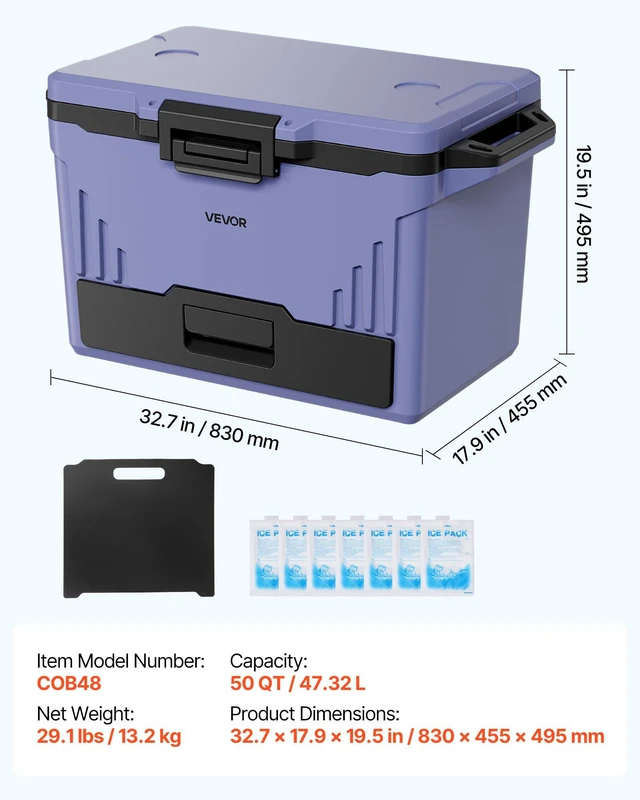 Alt view image 7 of 8 - VEVOR Hard Cooler, 50QT Portable Cooler, Leak-Resistant Coolbox Keeps Contents Cool for 48 Hours, Insulated Chests with Ice Retention and Heavy-Duty Handle, Ultra-Light for Camping, Concerts, Sports