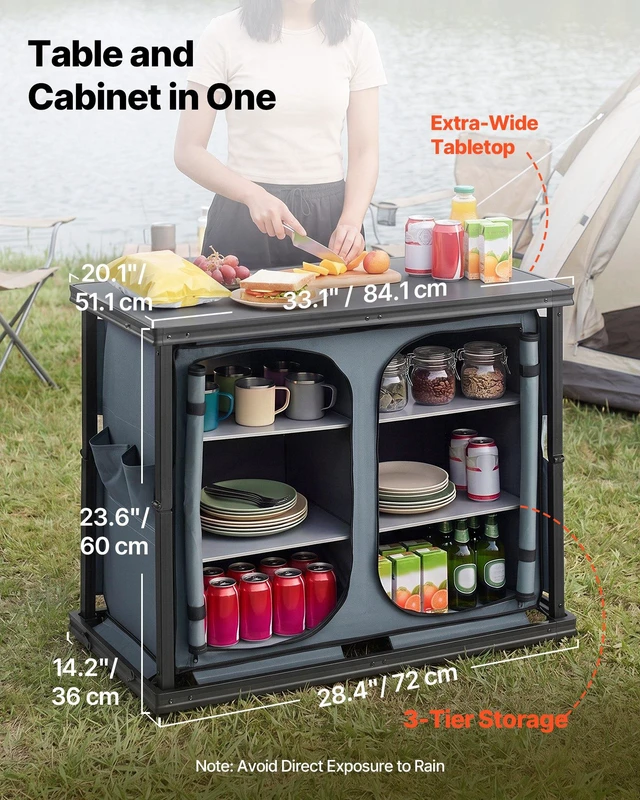 Alt view image 2 of 8 - VEVOR Folding Camping Storage Cabinet, Outdoor Portable Aluminum Lightweight Table, Quick Set-up Compact Kitchen Cook Station, with 6 Shelves and Carry Bag, for Picnic, BBQ, Camping, RV Traveling