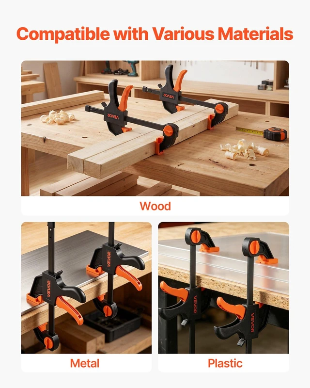 Alt view image 4 of 8 - VEVOR Bar Clamps for Woodworking, 8-Pack, 6" and 12", with Spring Clamps, One-Handed Clamp/Spreader, 154 lbs Load Limit, Quick Release, Self-Locking Design, for Wood Working and Metal Working