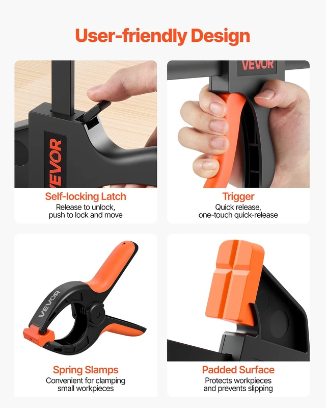 Alt view image 6 of 8 - VEVOR Bar Clamps for Woodworking, 8-Pack, 6" and 12", with Spring Clamps, One-Handed Clamp/Spreader, 154 lbs Load Limit, Quick Release, Self-Locking Design, for Wood Working and Metal Working