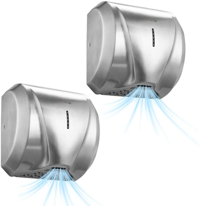 Main image of VEVOR Hand Dryer, 2 Pack 1800W Bathroom Air Hand Dryer, Automatic High Speed with HEPA Filter, Fast Drying, Brushed Stainless Steel, AC110-120V Commercial Wall Mounted for Restroom, Hotel, Office,Home