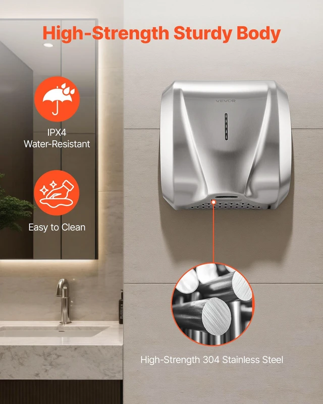 Alt view image 7 of 8 - VEVOR Hand Dryer, 2 Pack 1800W Bathroom Air Hand Dryer, Automatic High Speed with HEPA Filter, Fast Drying, Brushed Stainless Steel, AC110-120V Commercial Wall Mounted for Restroom, Hotel, Office,Home