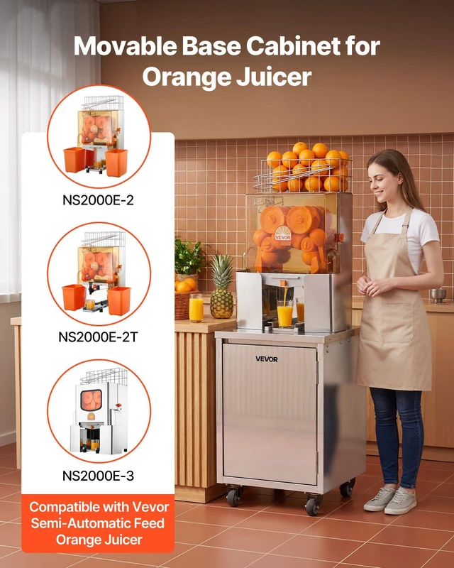 Alt view image 2 of 8 - VEVOR Movable Base Cabinet for Orange Juicer, Thickened Stainless Steel, 4 Swivel Casters, Compatible with VEVOR NS2000E-2\NS2000E-2T\NS2000E-3 Semi-Automatic Feed Orange Juicer, Easy Installation