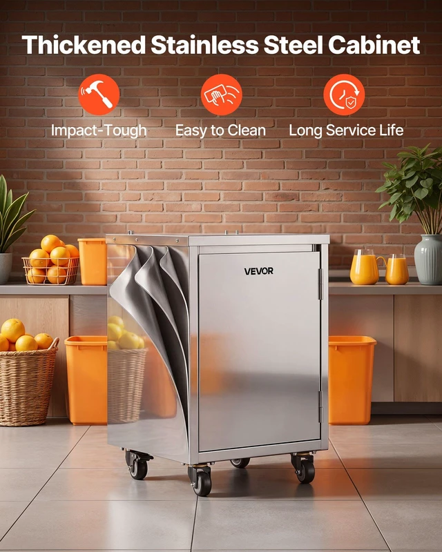 Alt view image 3 of 8 - VEVOR Movable Base Cabinet for Orange Juicer, Thickened Stainless Steel, 4 Swivel Casters, Compatible with VEVOR NS2000E-2\NS2000E-2T\NS2000E-3 Semi-Automatic Feed Orange Juicer, Easy Installation