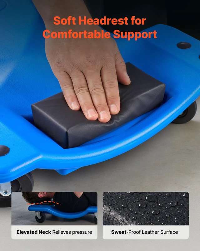 Alt view image 4 of 8 - VEVOR 40 in Mechanic Creeper with LED Light, Low Profile Plastic Garage Creeper, 350 lbs Under Car Rolling Creeper with 6 Swivel Casters, Padded Headrest & Tool Trays for Auto Repair
