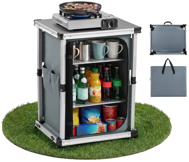 Main image of VEVOR Folding Camping Storage Cabinet, Outdoor Portable Aluminum Lightweight Table, Quick Set-up Compact Kitchen Cook Station, with 3 Shelves and Carry Bag, for Picnic, BBQ, Camping, RV Traveling