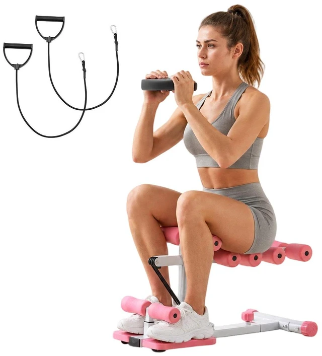 Main image of VEVOR Deep Squat Machine, Adjustable Glutes Trainer Machine with 3 High-Strength Resistance Bands, Folding Core Leg and Glutes Exercise Trainer, Push Up Workout Equipment at Home Gym, Pink + White