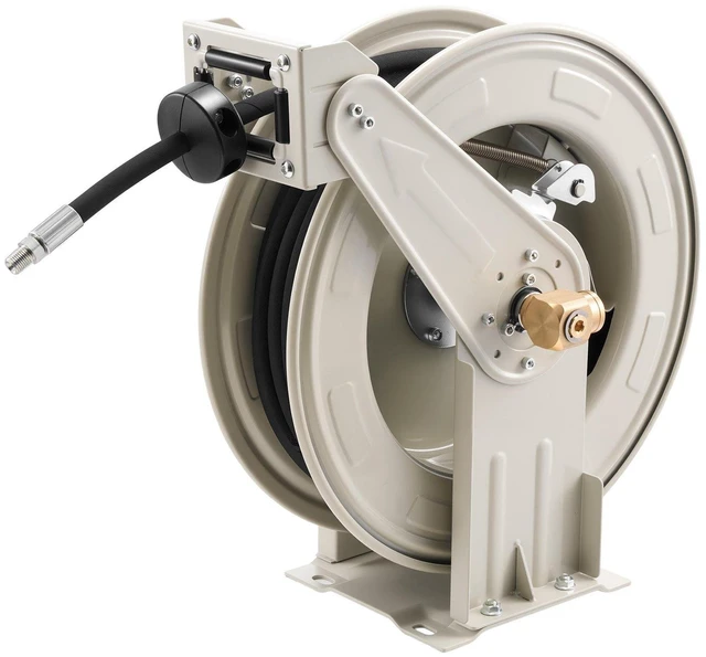 Main image of VEVOR Grease Hose Reel, 1/4 in x 50 ft Retractable, Spring Driven Auto Swivel Rewind, Max 10152 PSI, Heavy-Duty Carbon Steel Construction with Steel Wire Braided Hose, for Lube, Grease, Hydraulic Oil