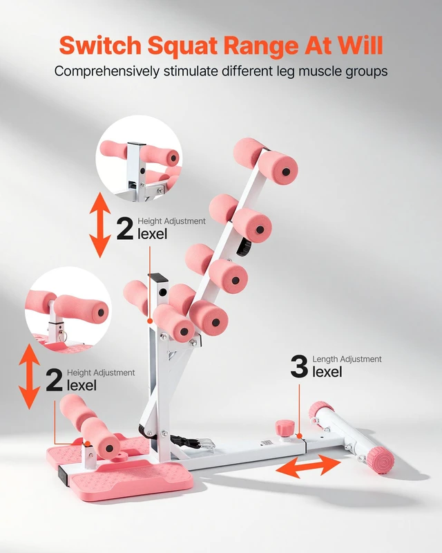 Alt view image 4 of 8 - VEVOR Deep Squat Machine, Adjustable Glutes Trainer Machine with 3 High-Strength Resistance Bands, Folding Core Leg and Glutes Exercise Trainer, Push Up Workout Equipment at Home Gym, Pink + White
