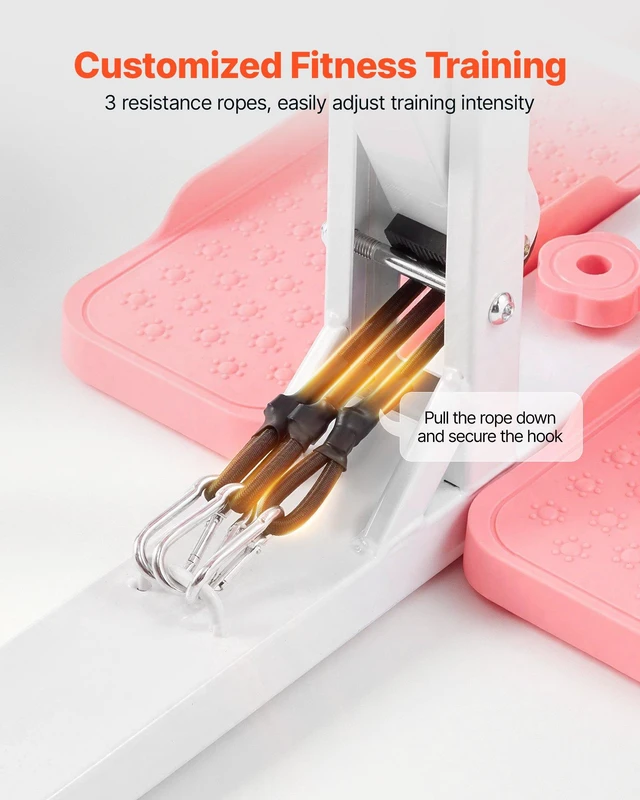 Alt view image 5 of 8 - VEVOR Deep Squat Machine, Adjustable Glutes Trainer Machine with 3 High-Strength Resistance Bands, Folding Core Leg and Glutes Exercise Trainer, Push Up Workout Equipment at Home Gym, Pink + White