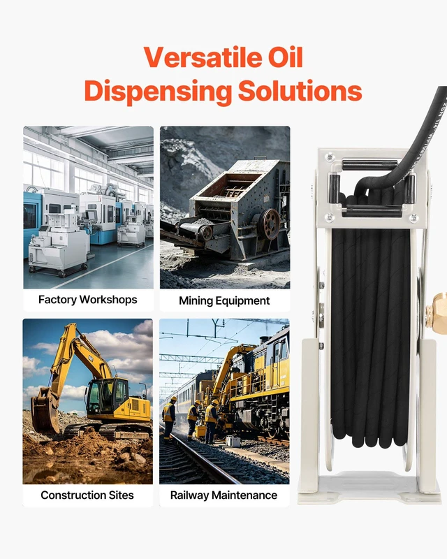 Alt view image 6 of 8 - VEVOR Grease Hose Reel, 1/4 in x 50 ft Retractable, Spring Driven Auto Swivel Rewind, Max 10152 PSI, Heavy-Duty Carbon Steel Construction with Steel Wire Braided Hose, for Lube, Grease, Hydraulic Oil