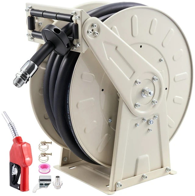 Main image of VEVOR Fuel Hose Reel, 3/4 inch x 66 ft Retractable, Spring Driven Auto Swivel Rewind, 300 PSI, Heavy-Duty Carbon Steel Construction with Industrial Grade Rubber Hose, for Diesel Fuel, Kerosene