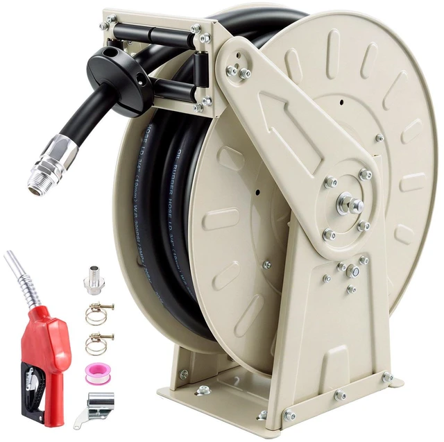 Main image of VEVOR Fuel Hose Reel, 3/4 inch x 33 ft Retractable, Spring Driven Auto Swivel Rewind, 300 PSI, Heavy-Duty Carbon Steel Construction with Industrial Grade Rubber Hose, for Diesel Fuel, Kerosene