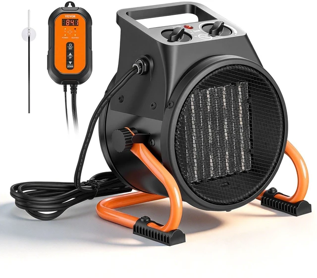 Main image of VEVOR Greenhouse Heater, 1500W Electric PTC Space Heater with Thermostat, Fan, Low & High Heat Modes, 15° Adjustable Angle, Overheat Protection, for Grow Tent, Greenhouse, Flower Room, Home Office