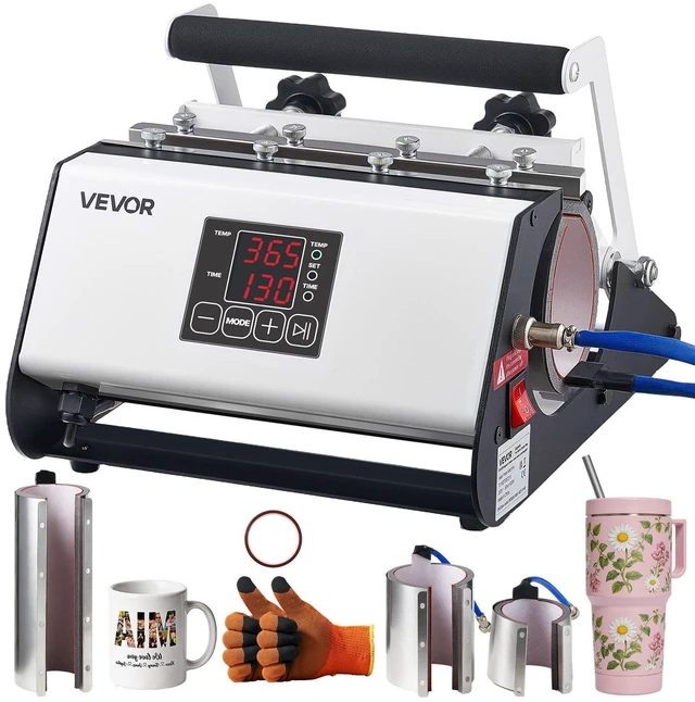 Main image of VEVOR Tumbler Heat Press Machine, 30 oz and 40 oz Mug Press, Fast and Even Heating, with Tape, Gloves, Easy Temp and Time Setting, Heat Transfer for Sublimation Tumblers, Cups, Mugs, Black and White