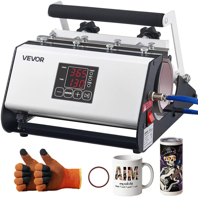 Main image of VEVOR Tumbler Heat Press Machine, 11-30 oz Mug Press, Fast and Even Heating, with Tape and Gloves, Easy Temp and Time Setting, Heat Transfer for Sublimation Tumblers, Cups, Mugs, Black and White