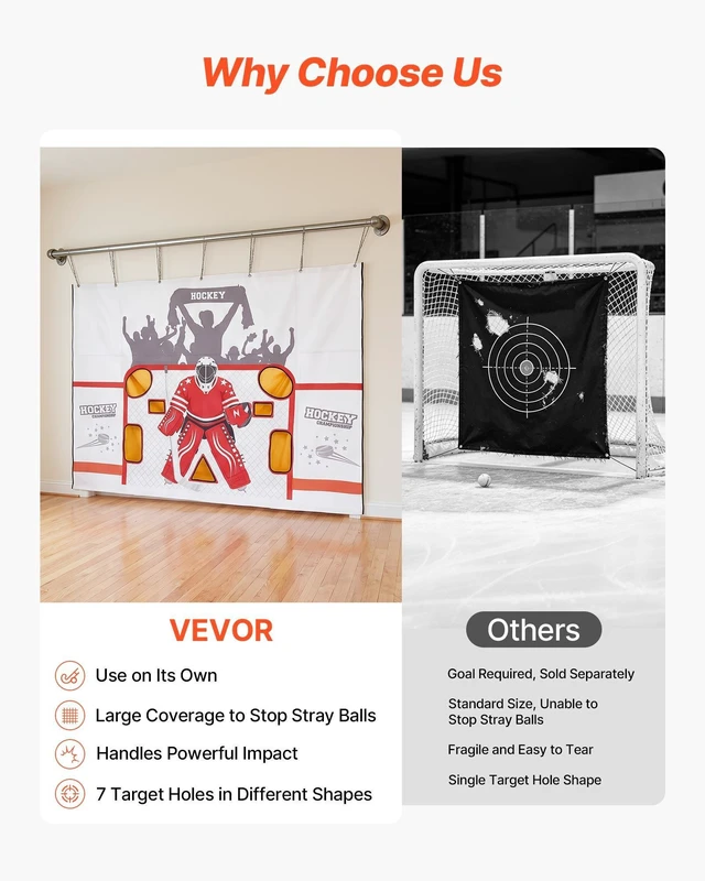 Alt view image 4 of 8 - VEVOR Hockey Shooting Tarp, Shooter Tutor Ice Hockey Goal Practice Target, Tear-proof Premium Net with 7 Holes, Easy Set Up Hockey Net Replacement, Training Equipment for Practicing Shooting Accuracy