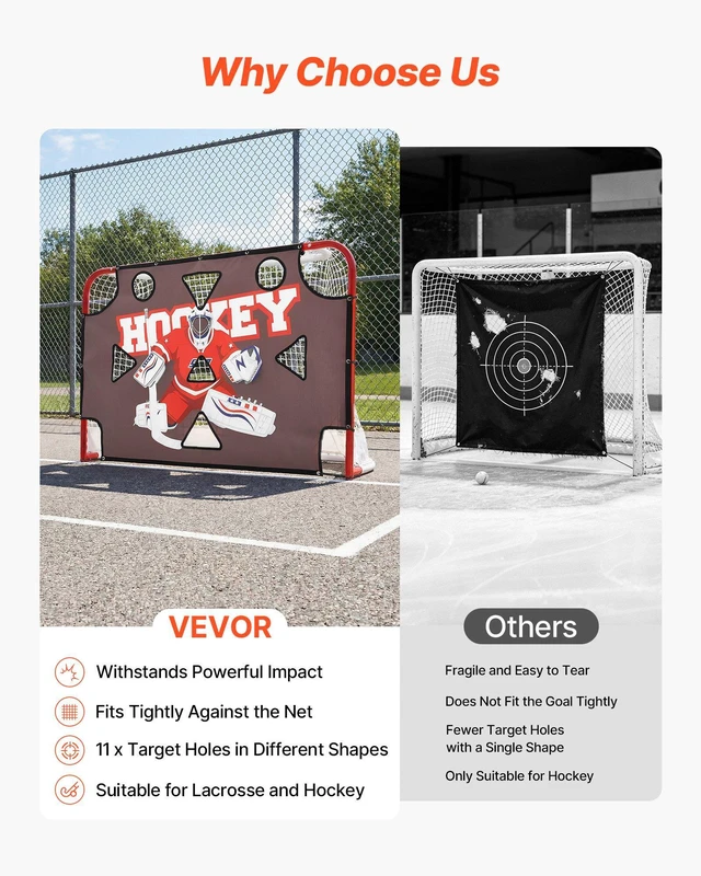 Alt view image 4 of 8 - VEVOR Street Hockey Goalie Shooting Target, Shooter Tutor Ice Hockey Goal Practice Target, Tear-proof Premium Net with 11 Hole, Easy Attach Targets, Training Equipment for Practicing Shooting Accuracy