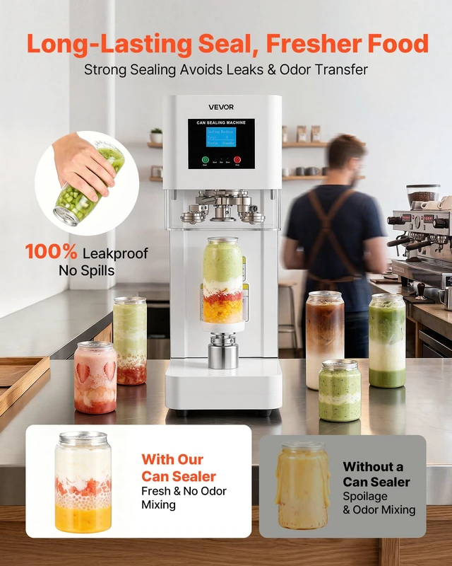 Alt view image 2 of 8 - VEVOR Can Sealer Machine, Automatic Commercial Soda Can Sealing Machine for 2.17 in (55 mm) Aluminum and Plastic Cans, Height Adjustable, Steel Housing Beverage Drink Seamer, for Coffee Shop, White