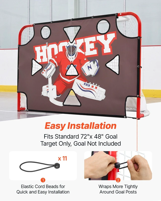 Alt view image 5 of 8 - VEVOR Street Hockey Goalie Shooting Target, Shooter Tutor Ice Hockey Goal Practice Target, Tear-proof Premium Net with 11 Hole, Easy Attach Targets, Training Equipment for Practicing Shooting Accuracy